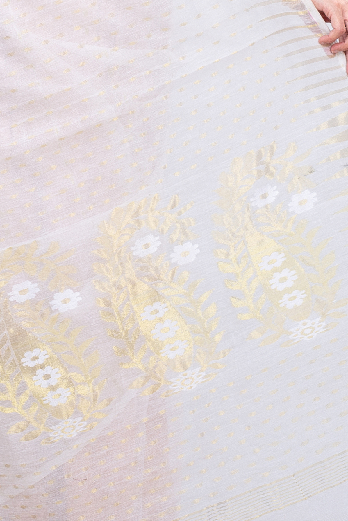 White Blended Cotton New HALF  JAMDINE Jamdani Saree (4108)